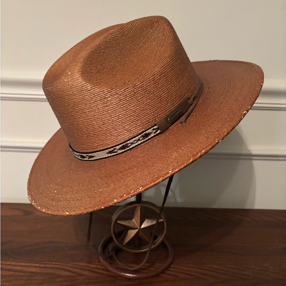 Stetson Brown Straw Hat with Patterned Band